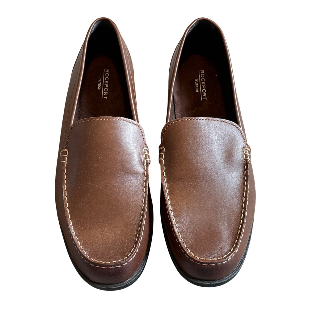 Rockport Mens TruTech Brown Leather Moc Toe Loafers Slip On Shoes